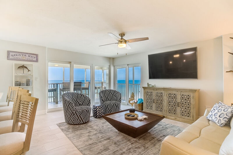 Bright living space with smart TV