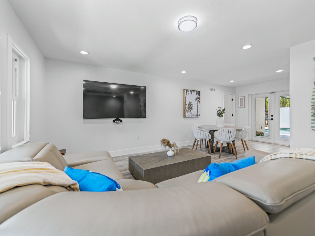 Bright living space with smart TV