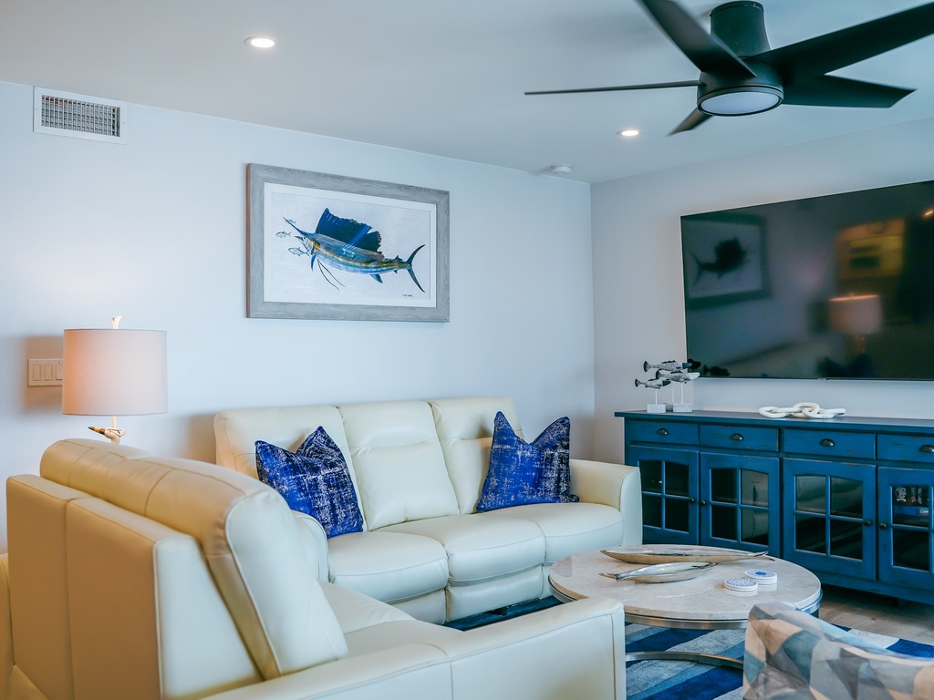 Bright living space with smart TV