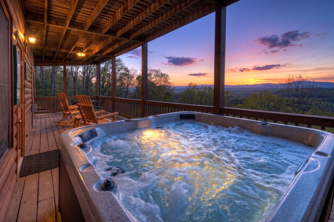 Unwind in your private hot tub while watching the sun paint the mountains in brilliant hues—an evening retreat you'll remember long after checkout.