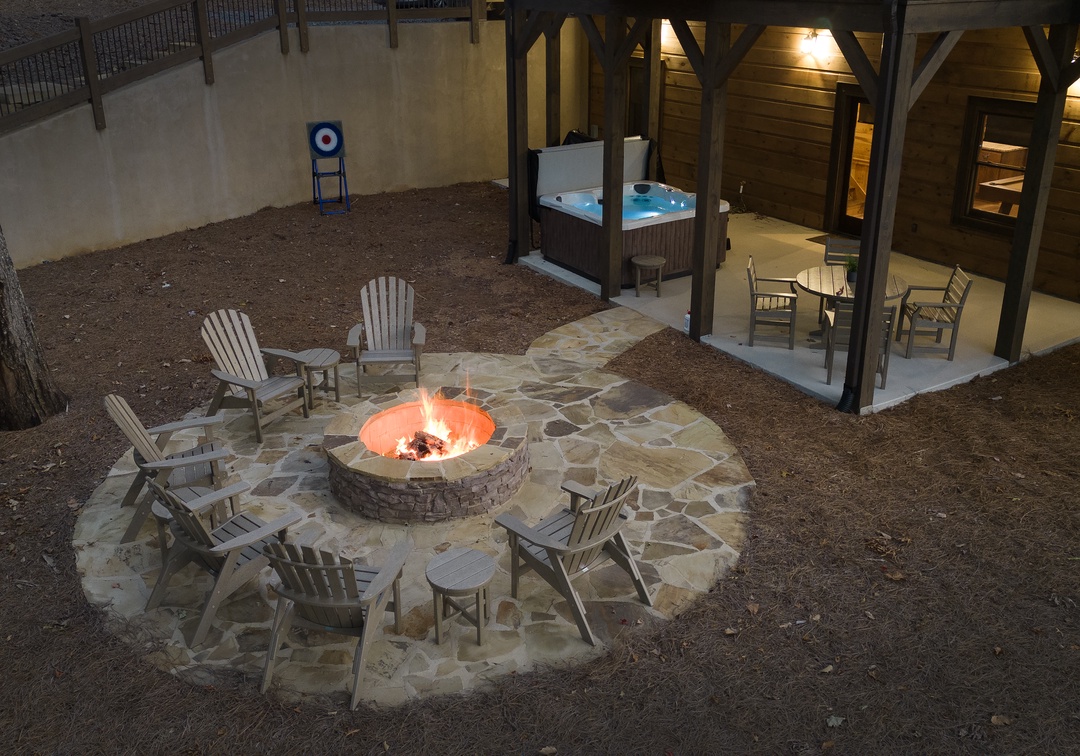 Eagle Ridge - Aerial View of Fire Pit Area at Dusk
