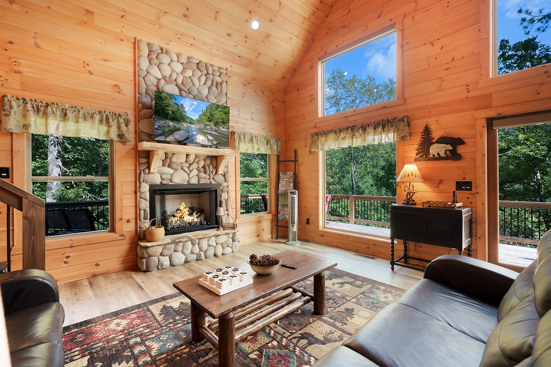 Meet Me At The Creek - Entry Level Living Room with Gas Fireplace