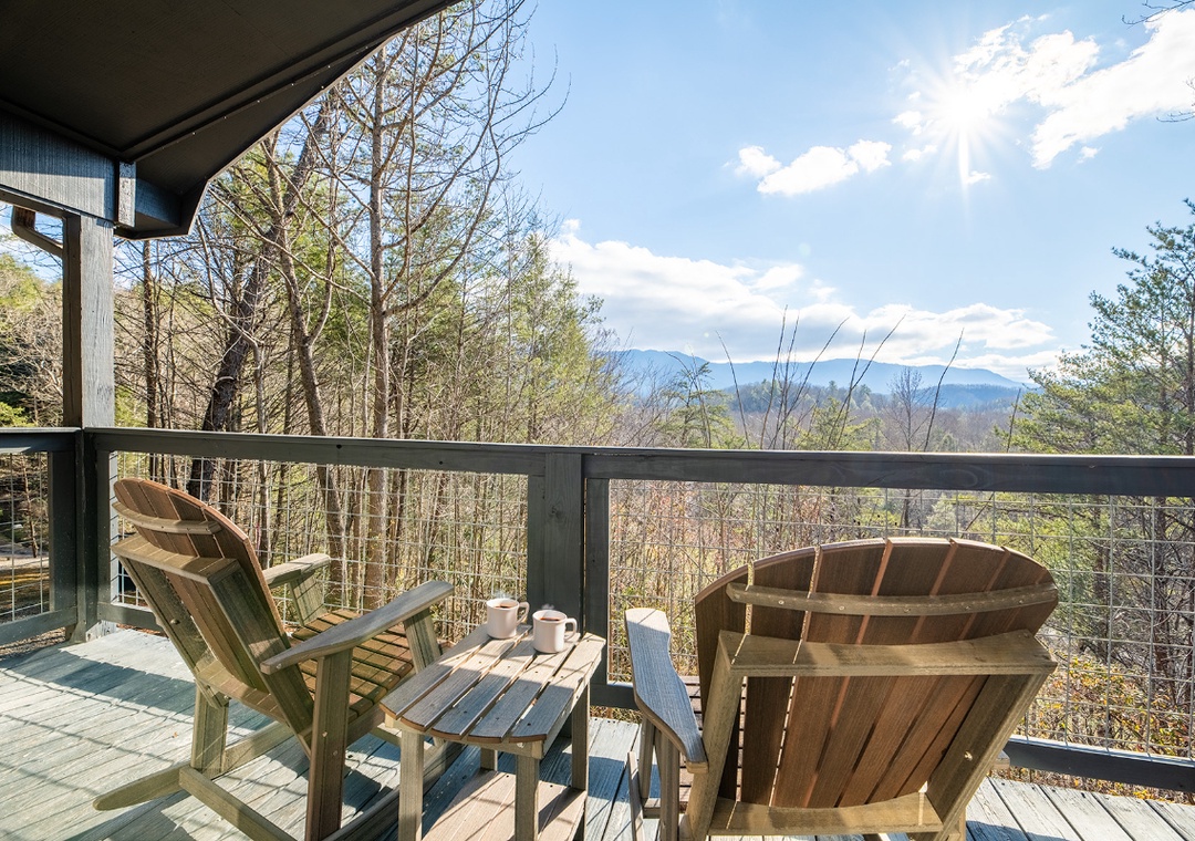 Sip your morning coffee while soaking in breathtaking mountain views from your private balcony retreat.