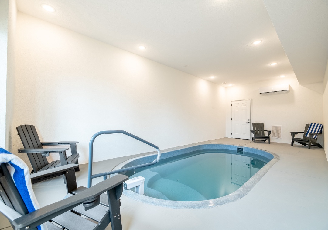 Escape to your private indoor pool sanctuary, where crystal-clear waters and comfortable seating create the perfect retreat for relaxation.
