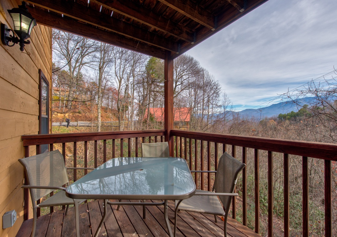 Sip your morning coffee on your private balcony while soaking in stunning mountain views and peaceful autumn colors.