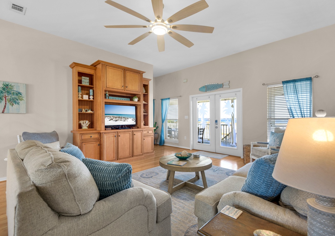 Living room with deck access