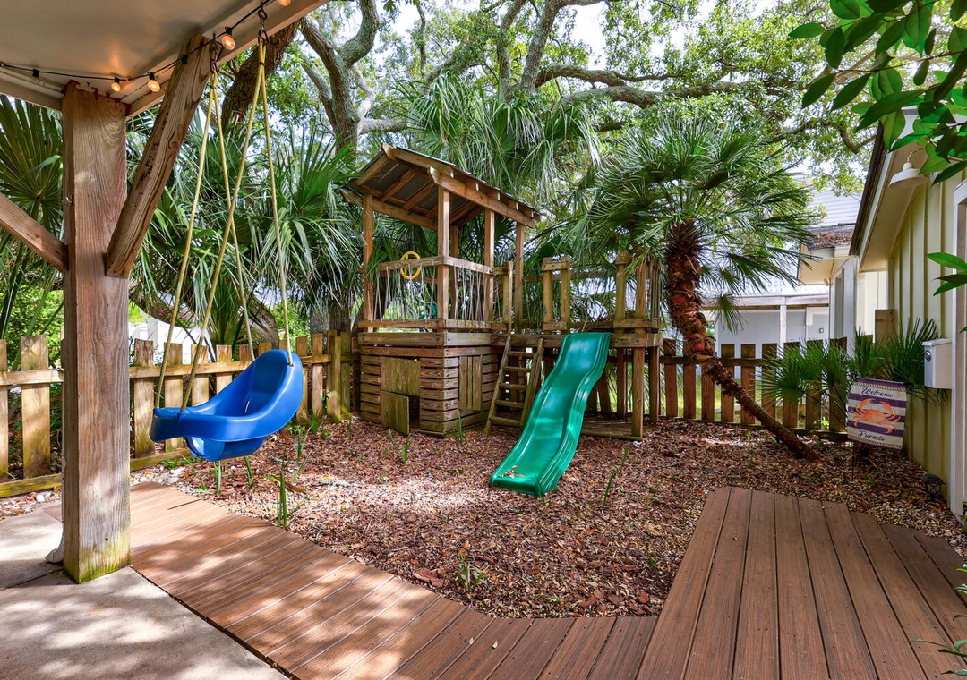 Your little ones will love this private playground with slides, swings, and climbing adventures nestled in tropical greenery.