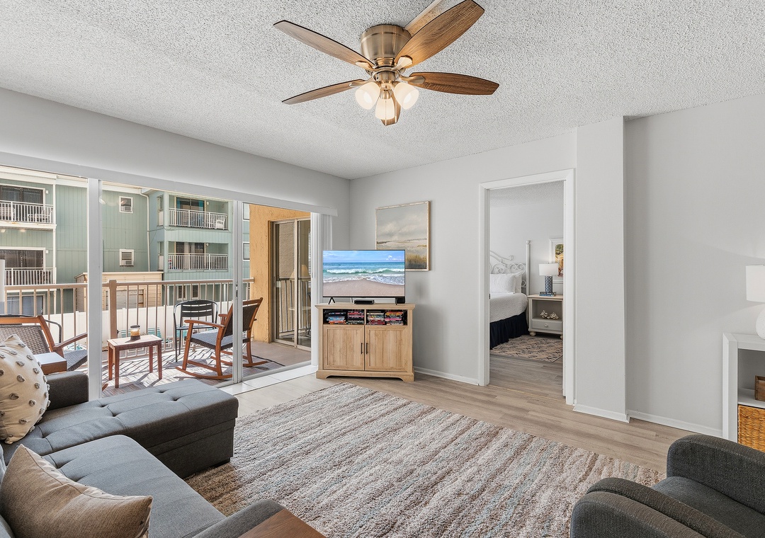Living Room + TV + Balcony View