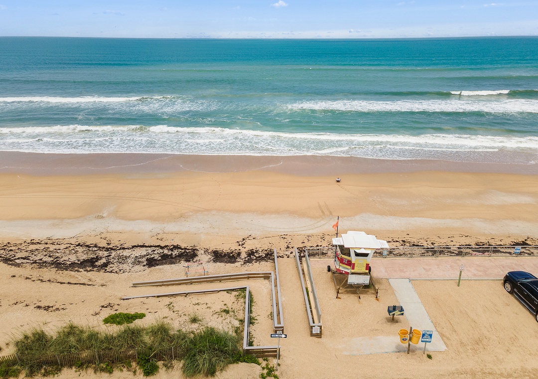 Beach and Lifeguard Stand Across the Street