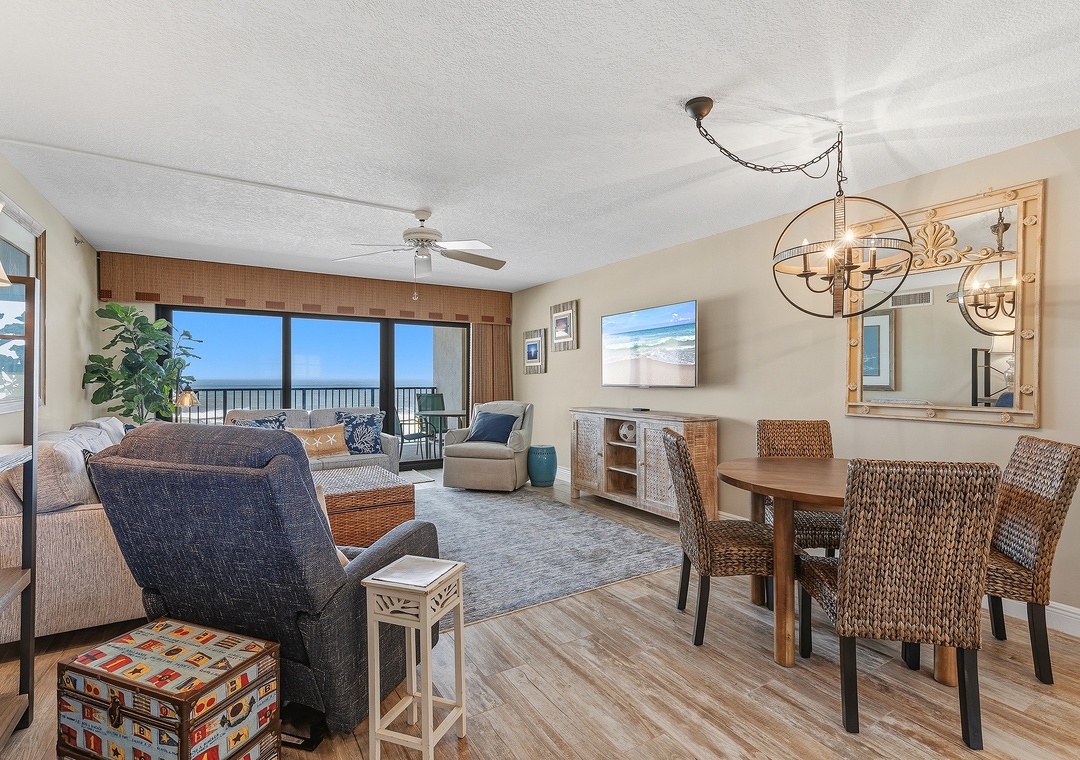 View of Dining Area + Living Room