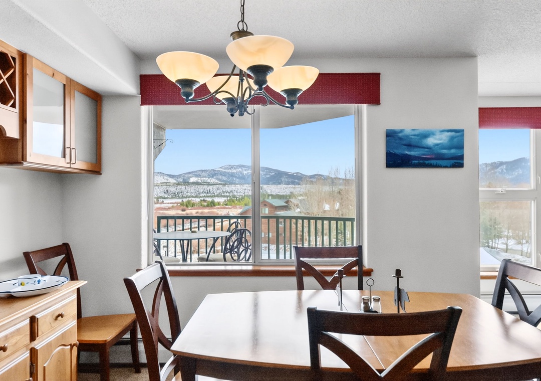 Savor meals with stunning mountain views through your dining room windows, where every breakfast feels like a scenic retreat.