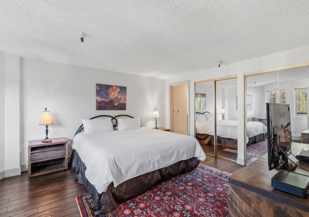 Sink into crisp linens and let the warmth of natural light fill your mornings. Your spacious bedroom offers ample closet space and a peaceful retreat after every adventure.