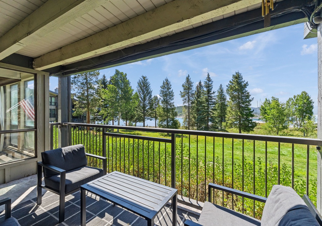 Sip your morning coffee on your private balcony as sunlight filters through tall pines and glimmers across the lake. A peaceful retreat where nature becomes part of your daily routine.