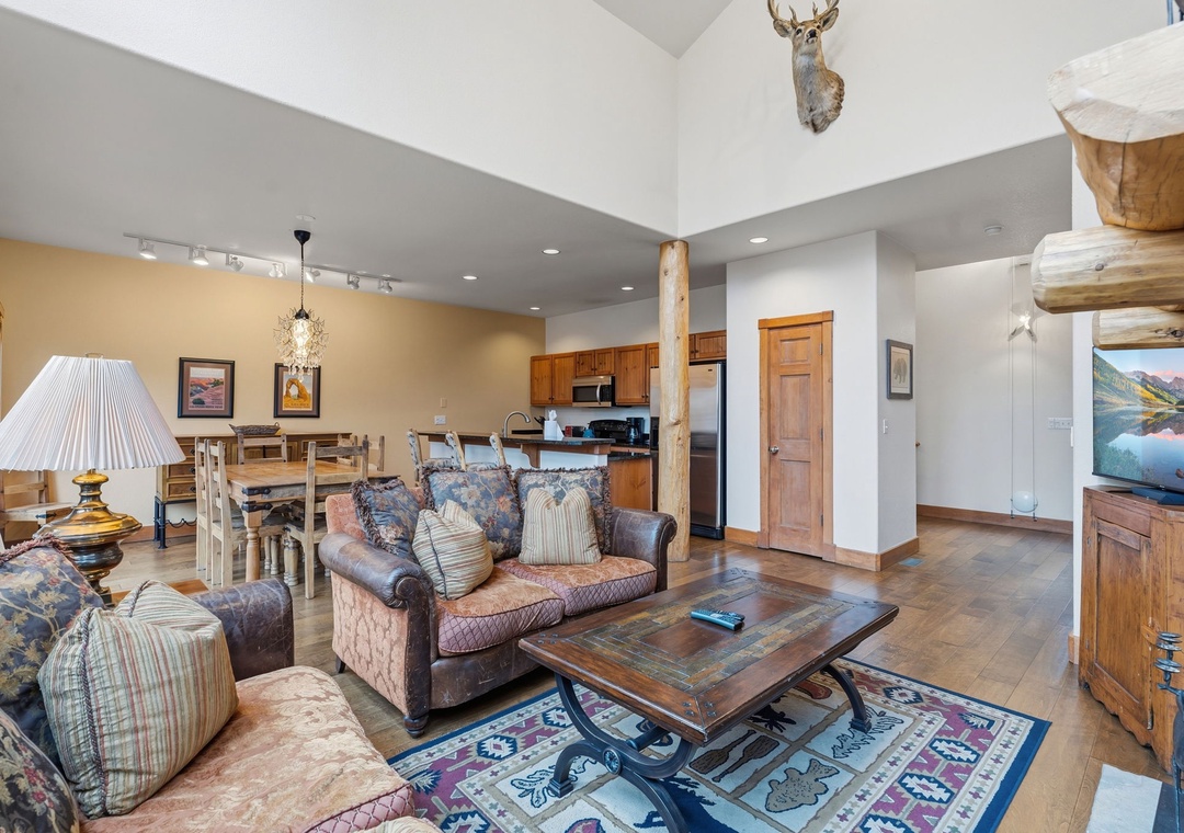 The open living space offers plenty of room for the group or family to gather.