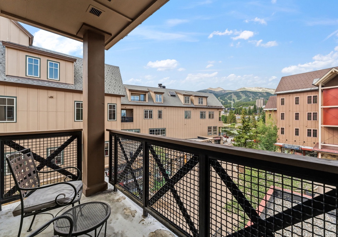 This balcony offers sweeping mountain views and a perfect spot to enjoy your morning coffee while taking in the fresh alpine air and scenic surroundings.