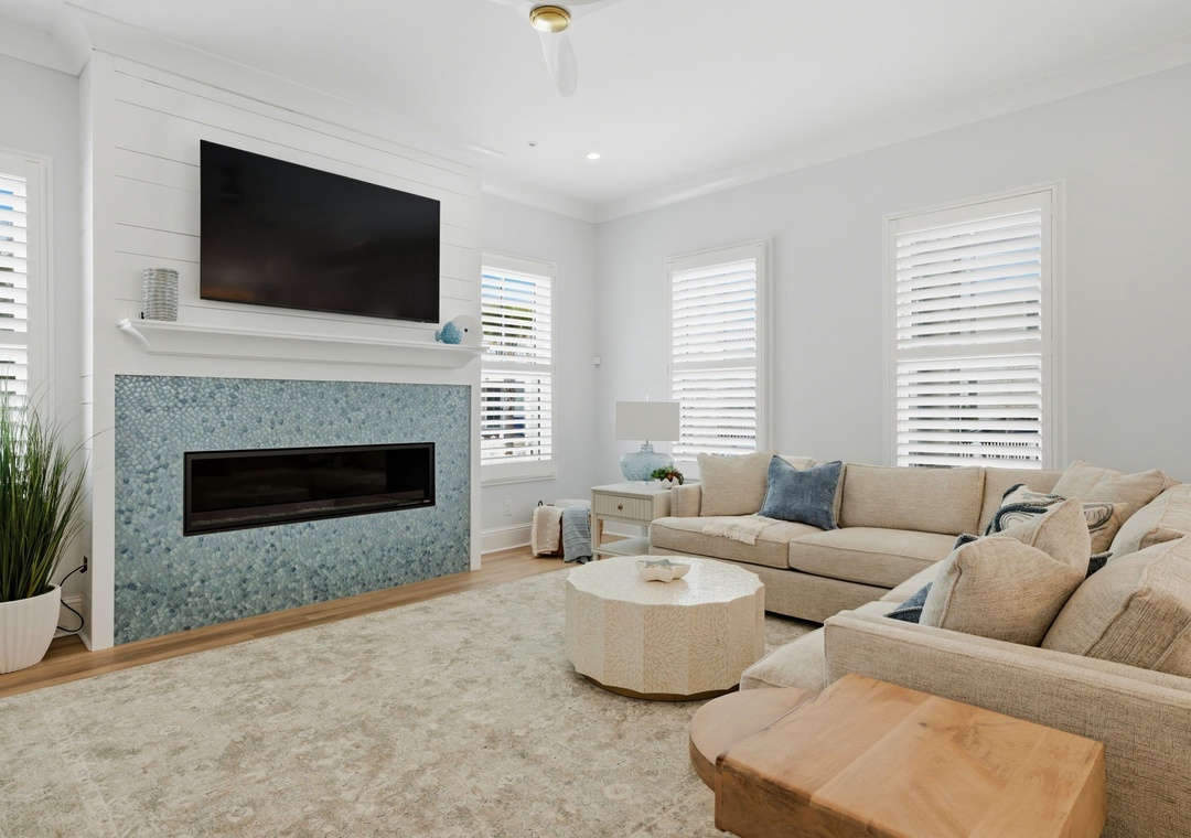 Living room with large flat-screen TV