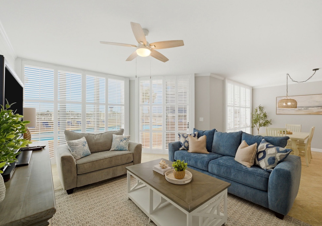 Living room with patio access