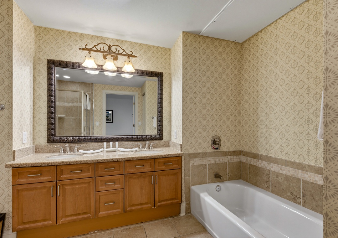 Fresh, clean bathroom with stocked essentials to get you started.