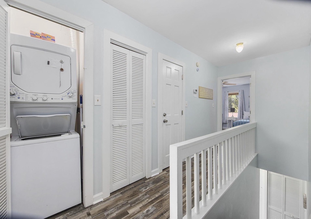 Hallway with stackable washer/dryer