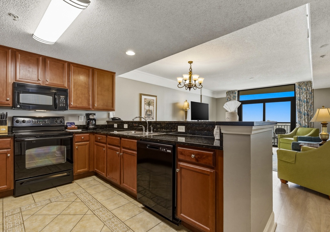 Kitchen looking out at the ocean view