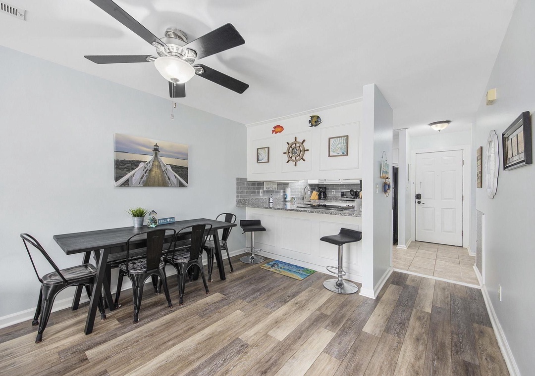 Dining table for 6 with extra bar seating