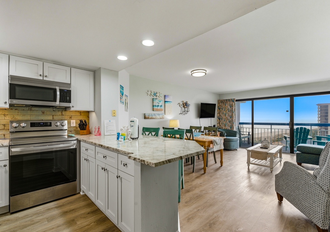 Kitchen overview — plenty of space to prep