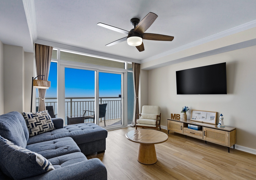 Enjoy a movie on the large flat-screen TV