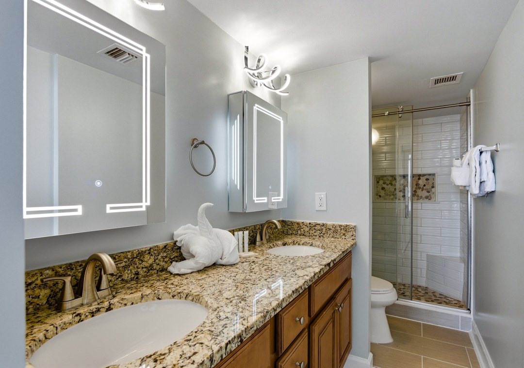 Newly renovated master bathroom.