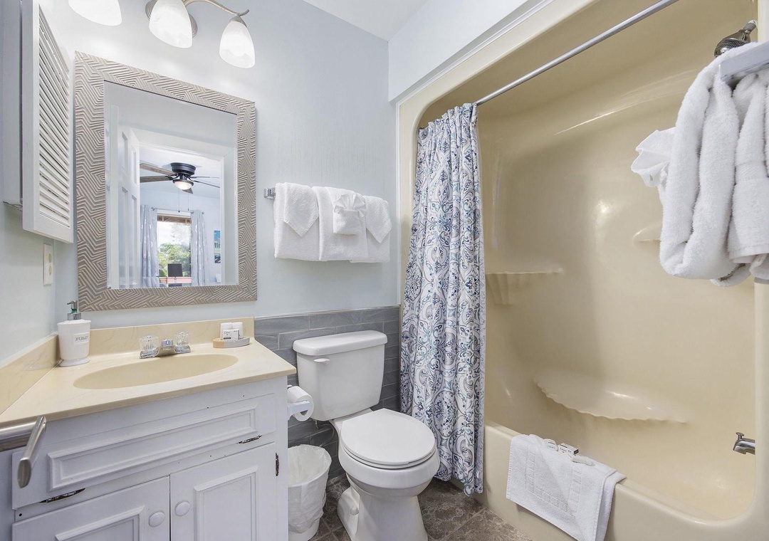 Guest bedroom with shower/tub combo