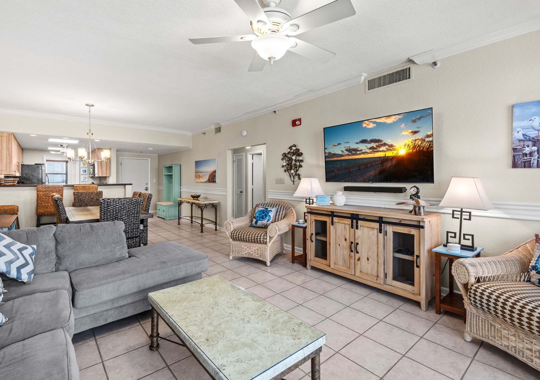 Living room with large flat-screen TV
