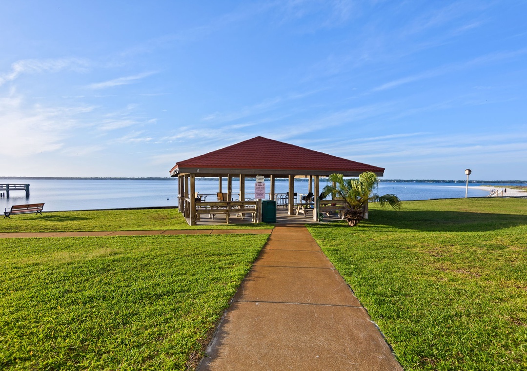 Head out to the gazebo to grill and enjoy the view