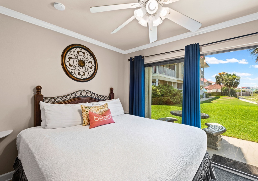 King bed and direct patio access