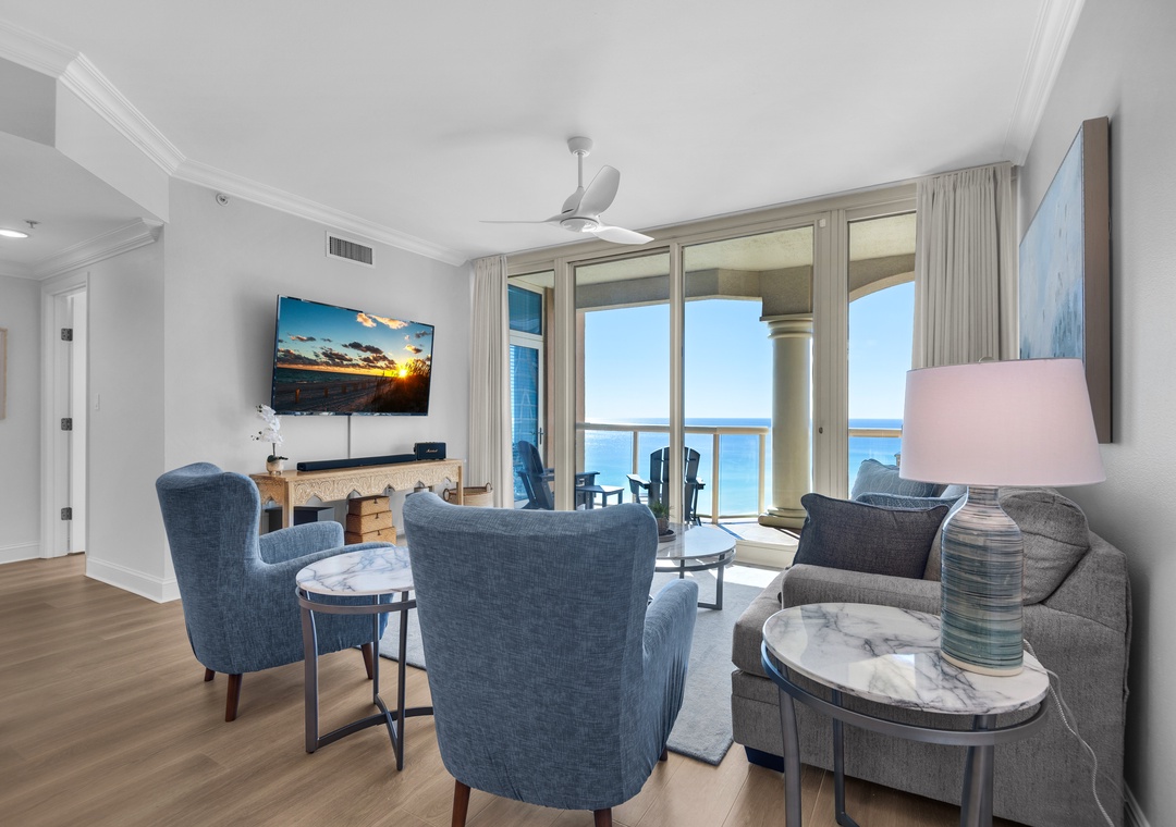 Living room with large flat-screen TV