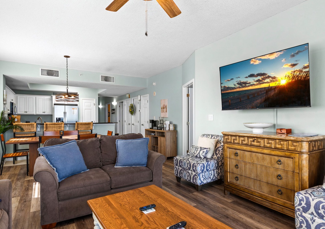 Enjoy a movie on the large flat-screen TV