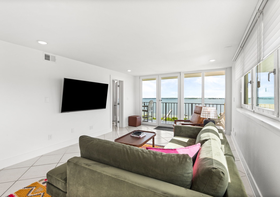 Living room with large flat-screen TV