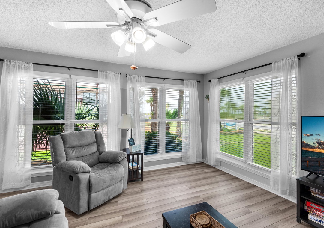 Tons of natural light in the living room at Beachview 107