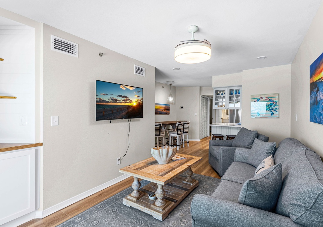 Relax with a movie on the flat-screen TV