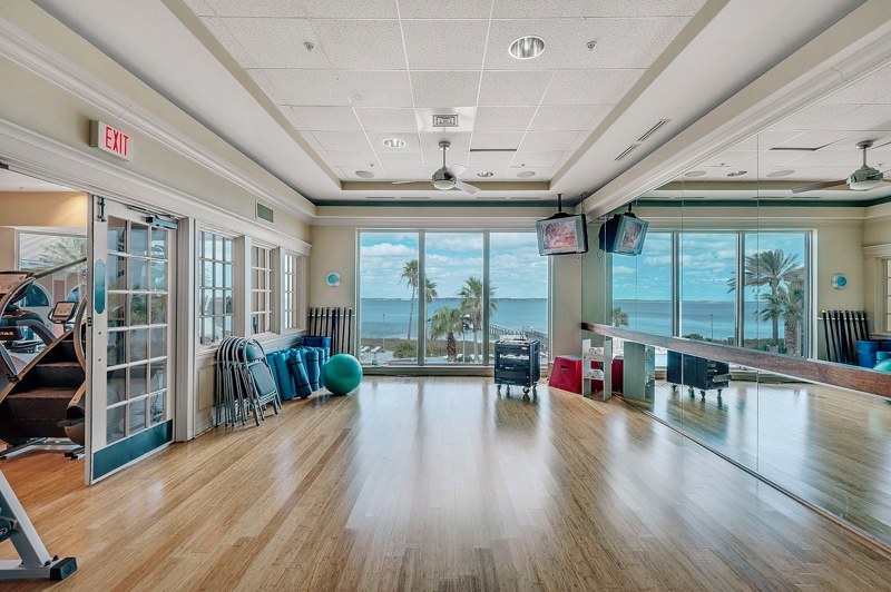 Studio space in the fitness center with water views