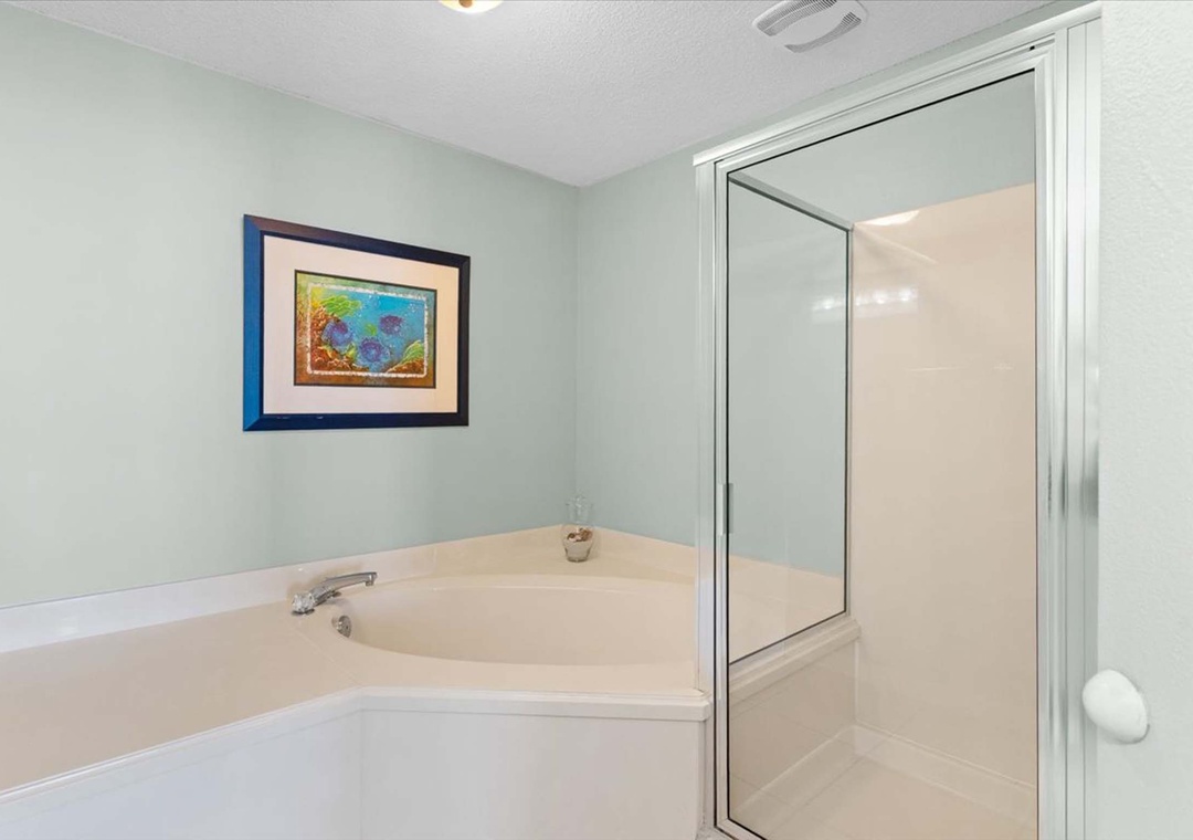 Primary ensuite bathroom with garden tub and walk-in shower