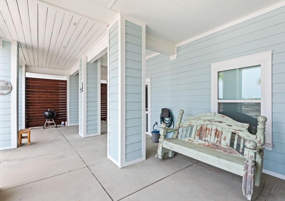 Outdoor seating and charcoal grill