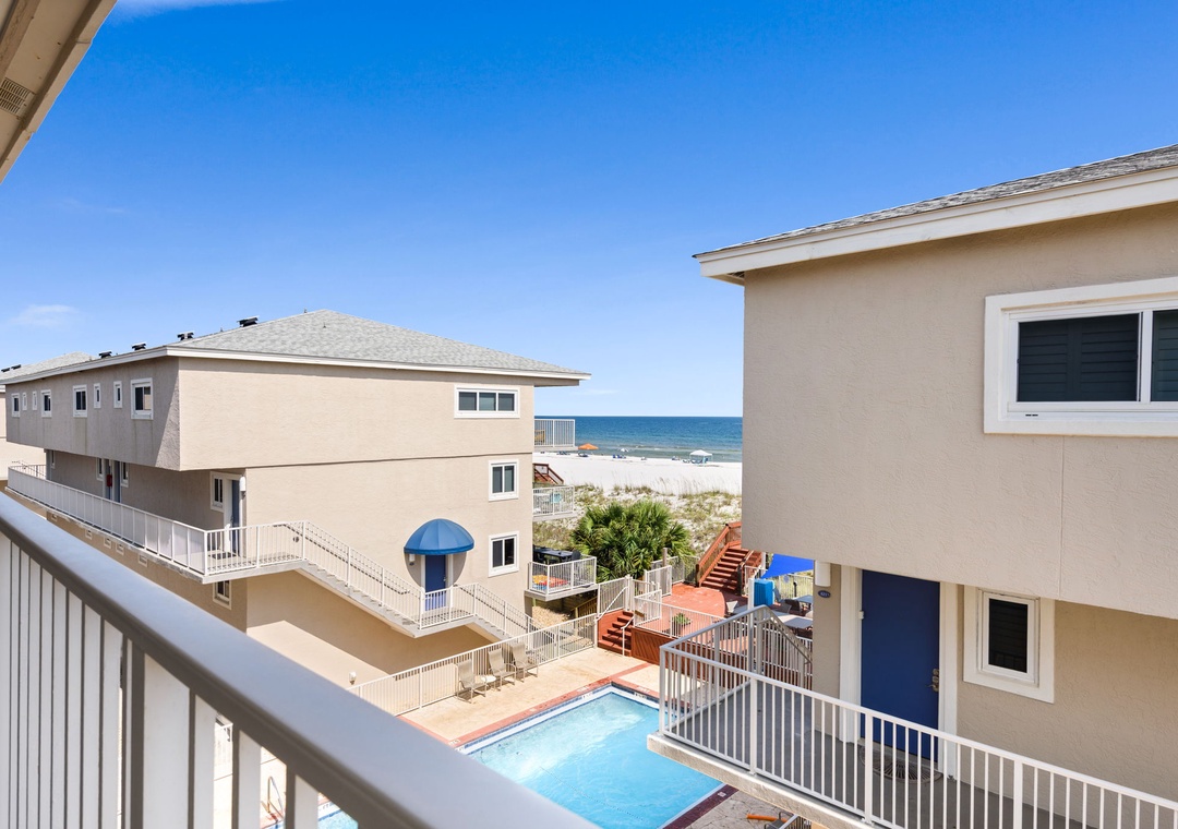 Pool and beach views from the balcony