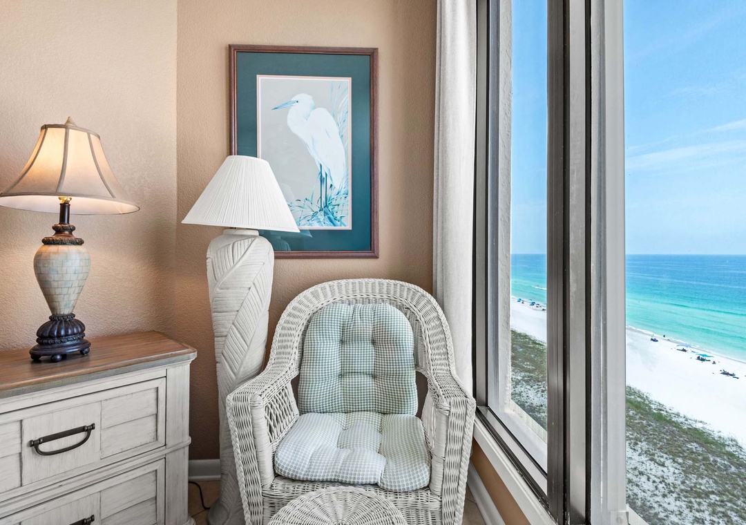 Reading chair in the primary bedroom