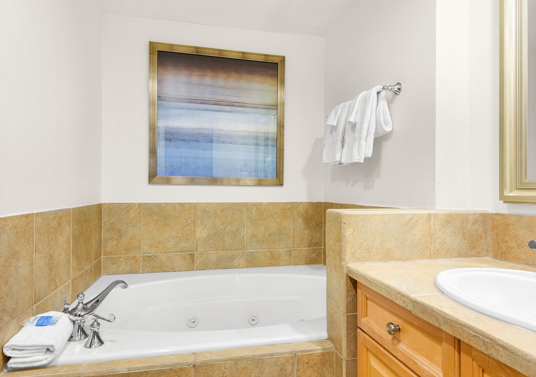 Jetted tub in the primary bathroom