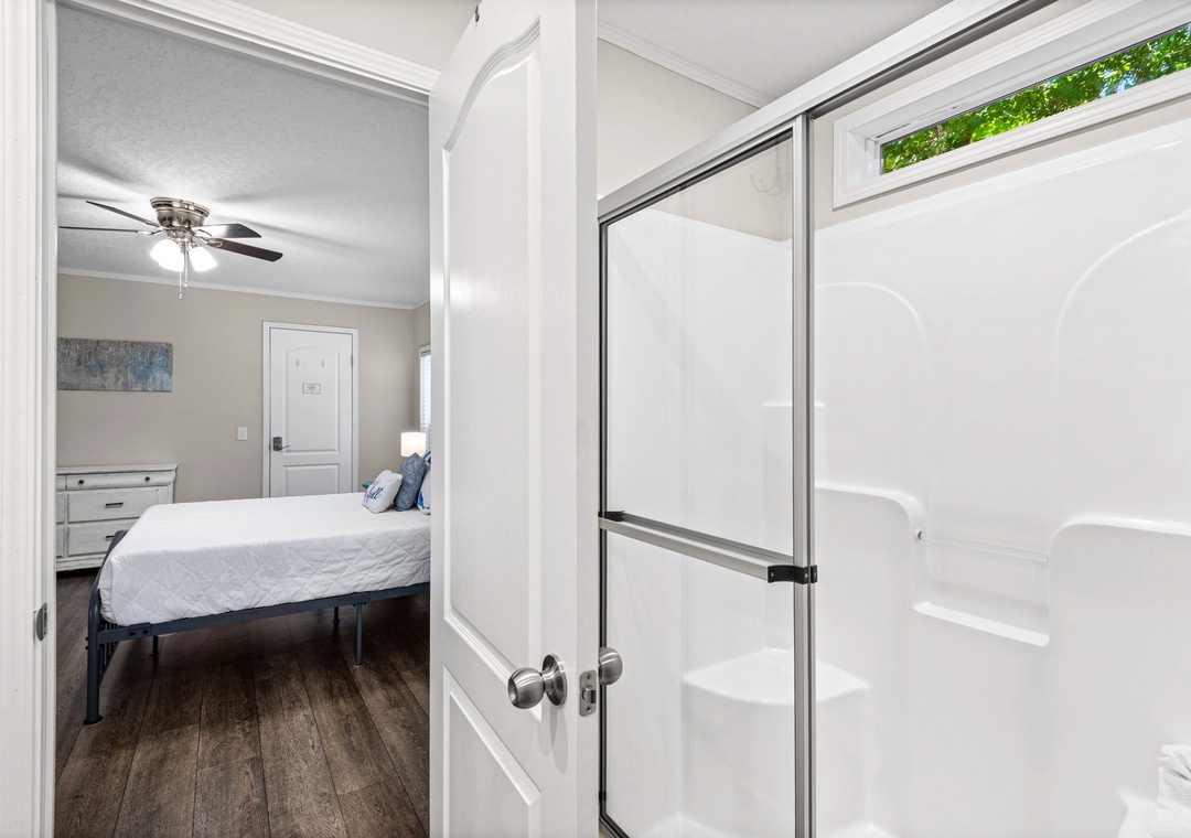 Walk-in shower in the primary bathroom