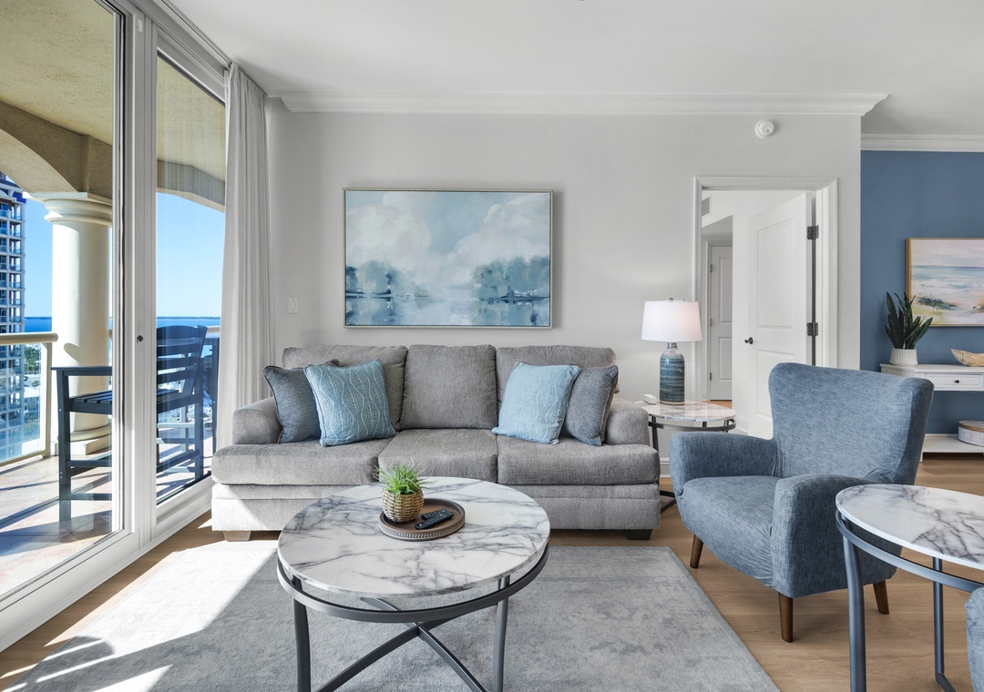 Relax in the living room on the sleeper sofa