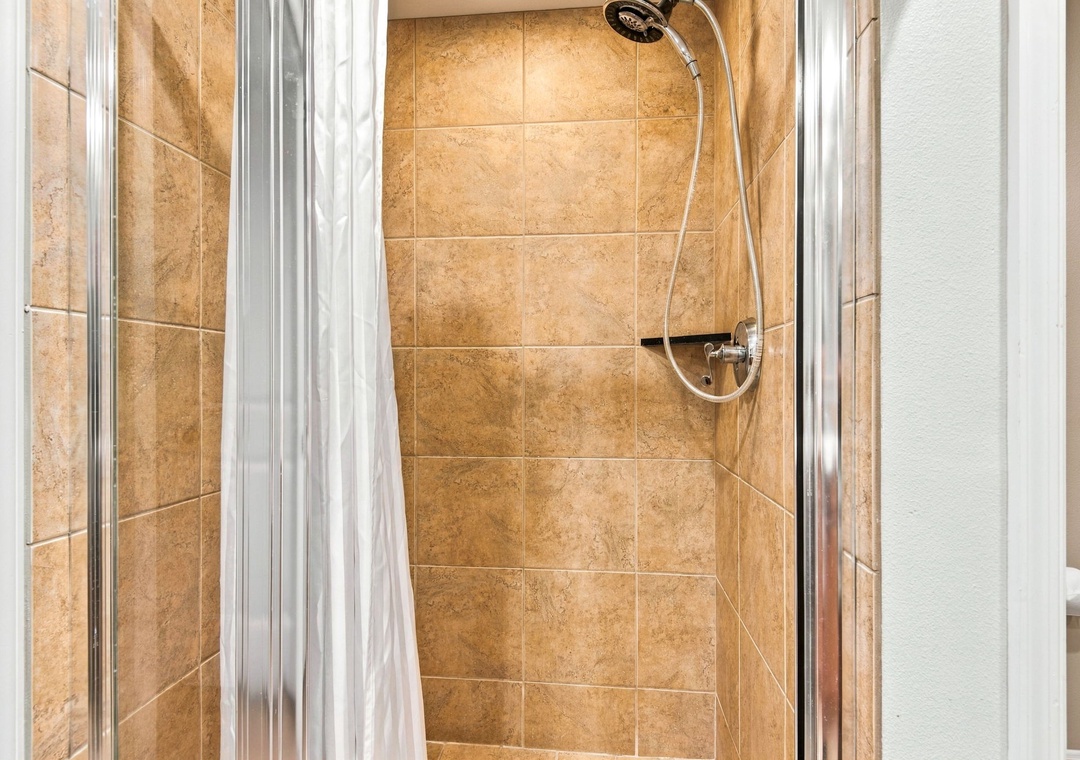 Walk-in shower in the primary bathroom