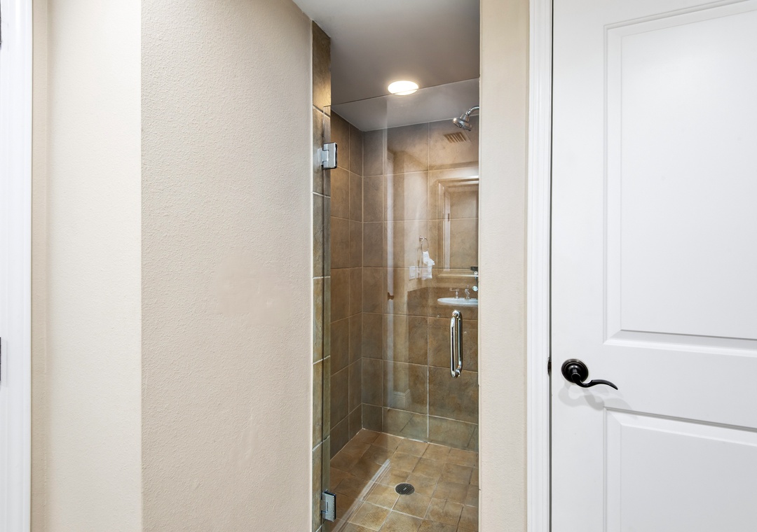 Walk-in shower in the primary ensuite bathroom
