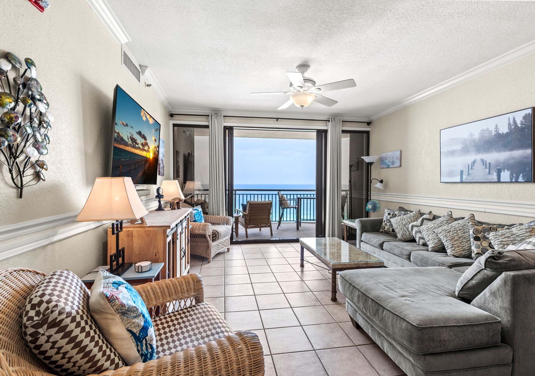 Living room with stunning Gulf views