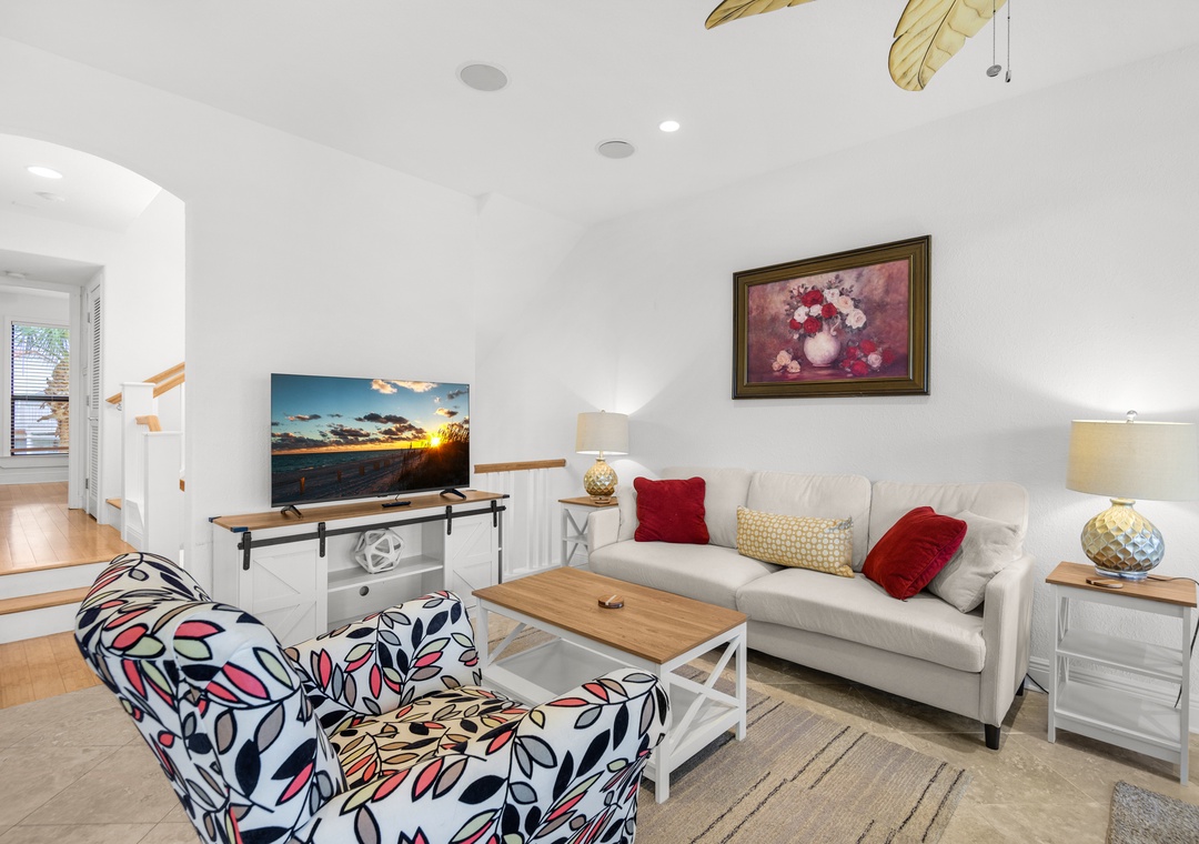 Enjoy a movie on the flat-screen TV