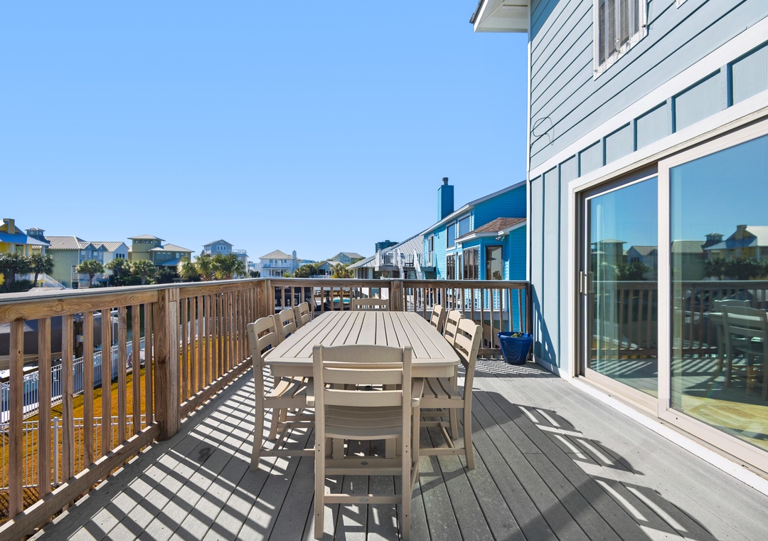 Dine al fresco on the canal-front deck